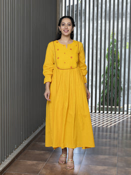 AAHELI RADHIYAA YELLOW YARN DYED COTTON MAXI DRESS AAHELI RADHIYAA YELLOW YARN DYED COTTON MAXI DRESS