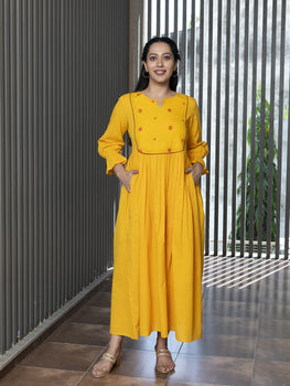 AAHELI RADHIYAA YELLOW YARN DYED COTTON MAXI DRESS AAHELI RADHIYAA YELLOW YARN DYED COTTON MAXI DRESS