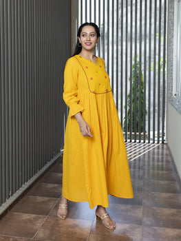 AAHELI RADHIYAA YELLOW YARN DYED COTTON MAXI DRESS AAHELI RADHIYAA YELLOW YARN DYED COTTON MAXI DRESS