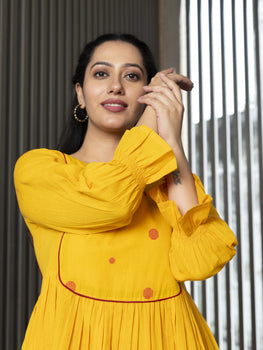 AAHELI RADHIYAA YELLOW YARN DYED COTTON MAXI DRESS AAHELI RADHIYAA YELLOW YARN DYED COTTON MAXI DRESS