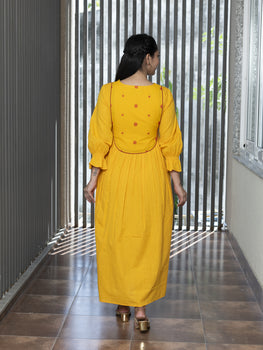 AAHELI RADHIYAA YELLOW YARN DYED COTTON MAXI DRESS AAHELI RADHIYAA YELLOW YARN DYED COTTON MAXI DRESS