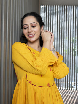 AAHELI RADHIYAA YELLOW YARN DYED COTTON MAXI DRESS AAHELI RADHIYAA YELLOW YARN DYED COTTON MAXI DRESS