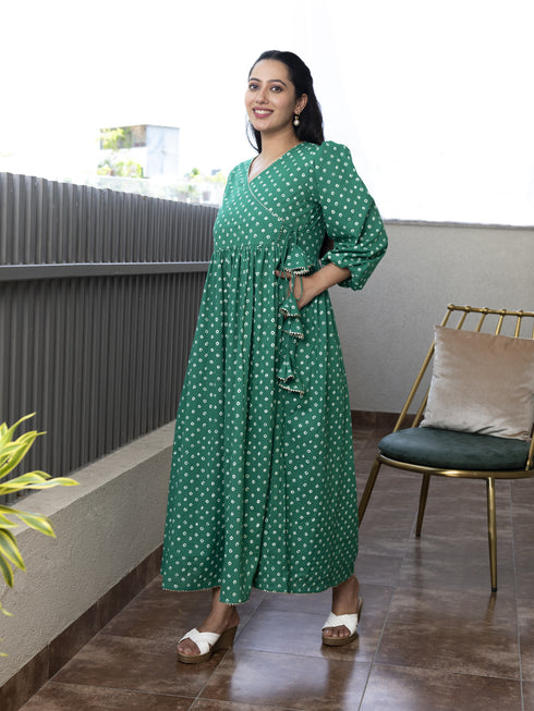 AAHELI VIVIKTHA BANDHANI PRINTED COTTON MAXI DRESS AAHELI VIVIKTHA BANDHANI PRINTED COTTON MAXI DRESS