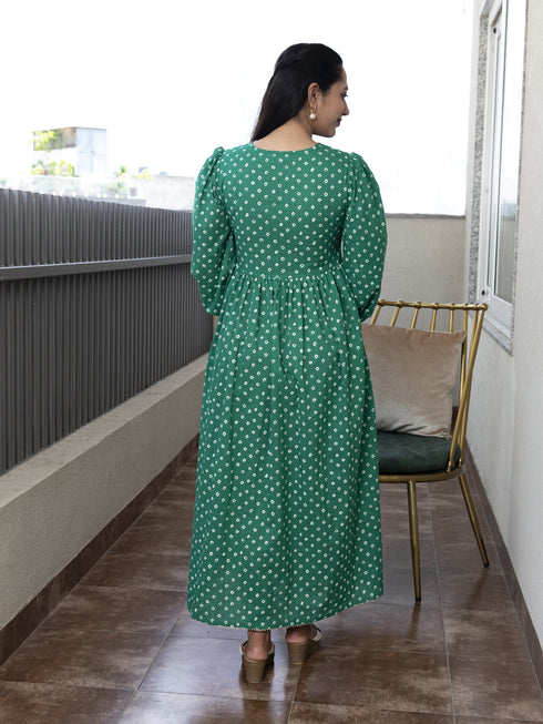 AAHELI VIVIKTHA BANDHANI PRINTED COTTON MAXI DRESS AAHELI VIVIKTHA BANDHANI PRINTED COTTON MAXI DRESS