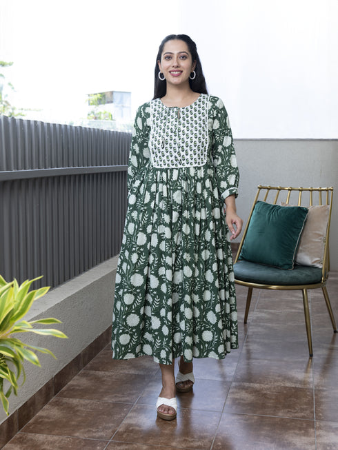 MULMUL ESHANA FLORAL BLOCK PRINTED DRESS MULMUL ESHANA FLORAL BLOCK PRINTED DRESS