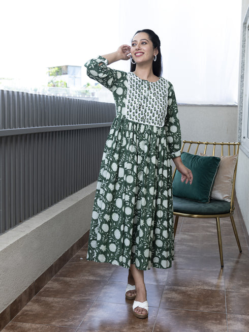 MULMUL ESHANA FLORAL BLOCK PRINTED DRESS MULMUL ESHANA FLORAL BLOCK PRINTED DRESS