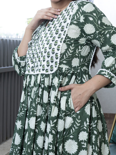 MULMUL ESHANA FLORAL BLOCK PRINTED DRESS MULMUL ESHANA FLORAL BLOCK PRINTED DRESS