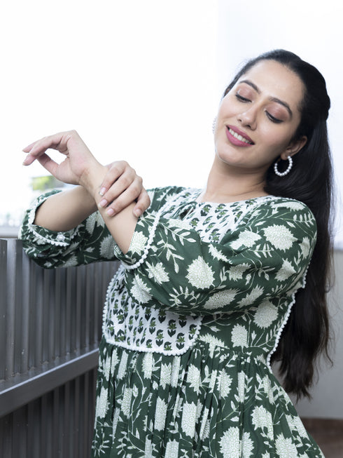 MULMUL ESHANA FLORAL BLOCK PRINTED DRESS MULMUL ESHANA FLORAL BLOCK PRINTED DRESS