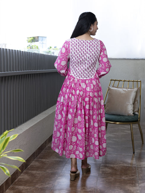 MULMUL IKSHITA FLORAL BLOCK PRINTED DRESS MULMUL IKSHITA FLORAL BLOCK PRINTED DRESS