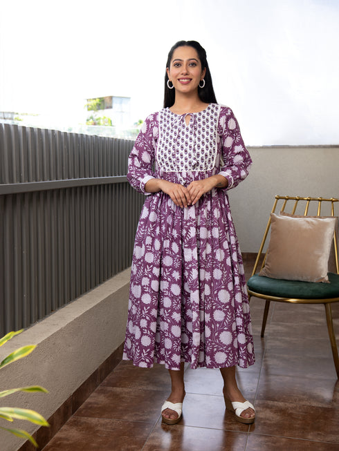 MULMUL BAVISHNI FLORAL BLOCK PRINTED DRESS MULMUL BAVISHNI FLORAL BLOCK PRINTED DRESS