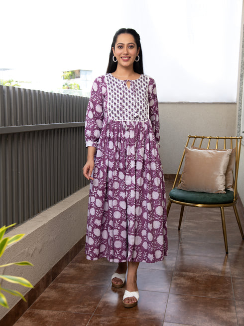 MULMUL BAVISHNI FLORAL BLOCK PRINTED DRESS MULMUL BAVISHNI FLORAL BLOCK PRINTED DRESS