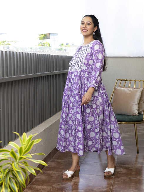 MULMUL VANSHA FLORAL BLOCK PRINTED DRESS MULMUL VANSHA FLORAL BLOCK PRINTED DRESS