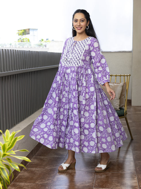 MULMUL VANSHA FLORAL BLOCK PRINTED DRESS MULMUL VANSHA FLORAL BLOCK PRINTED DRESS