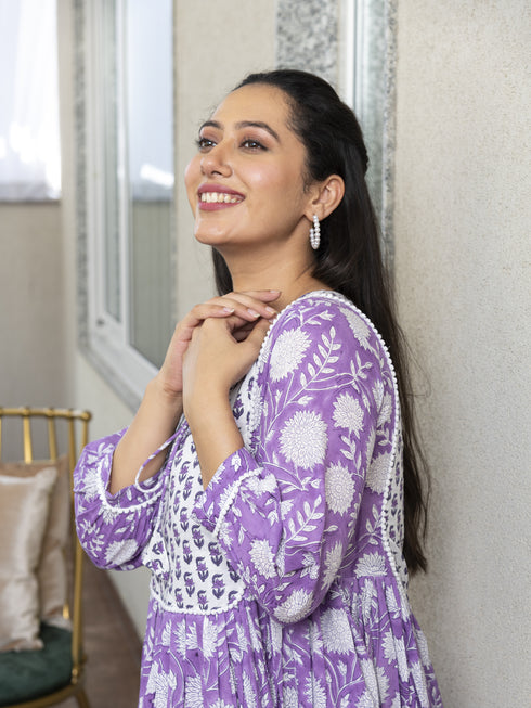 MULMUL VANSHA FLORAL BLOCK PRINTED DRESS MULMUL VANSHA FLORAL BLOCK PRINTED DRESS