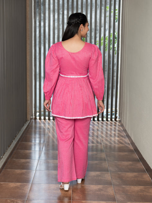 AAHELI LIRTHIKA PINK LUREX CO-ORD SET AAHELI LIRTHIKA PINK LUREX CO-ORD SET
