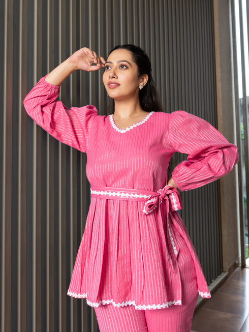 AAHELI LIRTHIKA PINK LUREX CO-ORD SET AAHELI LIRTHIKA PINK LUREX CO-ORD SET