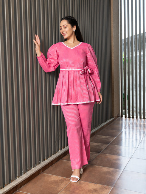 AAHELI LIRTHIKA PINK LUREX CO-ORD SET AAHELI LIRTHIKA PINK LUREX CO-ORD SET