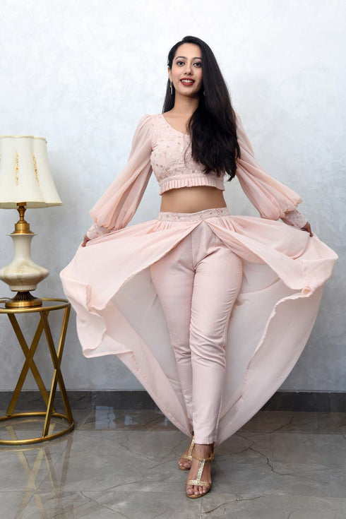 MULMUL BLUSH PINK CROP TOP WITH COWL PANTS MULMUL BLUSH PINK CROP TOP WITH COWL PANTS