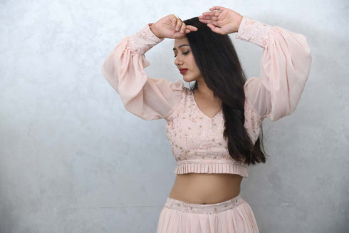 MULMUL BLUSH PINK CROP TOP WITH COWL PANTS MULMUL BLUSH PINK CROP TOP WITH COWL PANTS