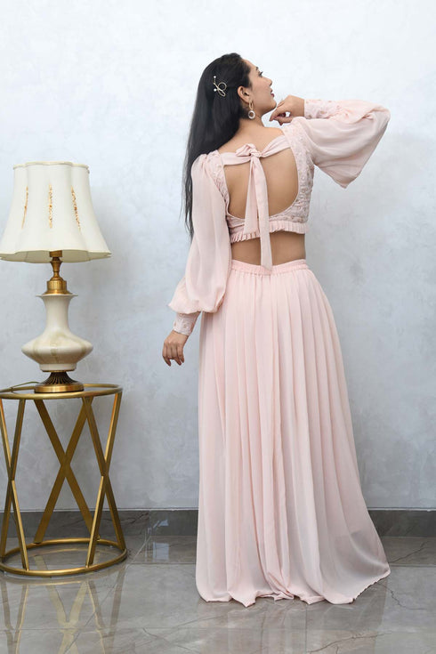 MULMUL BLUSH PINK CROP TOP WITH COWL PANTS MULMUL BLUSH PINK CROP TOP WITH COWL PANTS