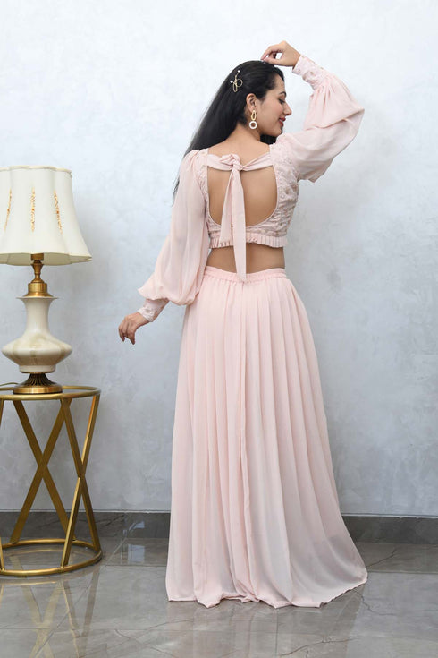MULMUL BLUSH PINK CROP TOP WITH COWL PANTS MULMUL BLUSH PINK CROP TOP WITH COWL PANTS