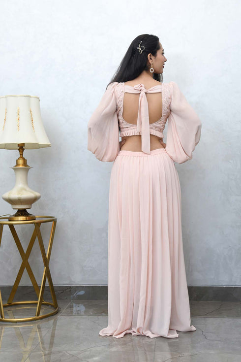 MULMUL BLUSH PINK CROP TOP WITH COWL PANTS MULMUL BLUSH PINK CROP TOP WITH COWL PANTS