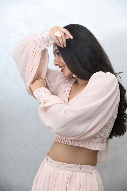 MULMUL BLUSH PINK CROP TOP WITH COWL PANTS MULMUL BLUSH PINK CROP TOP WITH COWL PANTS