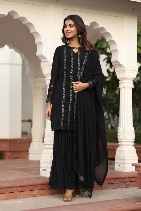 MULMUL RIYANSHIKA BLACK SEQUIN SHARARA SET MULMUL RIYANSHIKA BLACK SEQUIN SHARARA SET