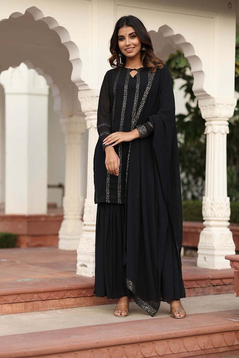 MULMUL RIYANSHIKA BLACK SEQUIN SHARARA SET MULMUL RIYANSHIKA BLACK SEQUIN SHARARA SET