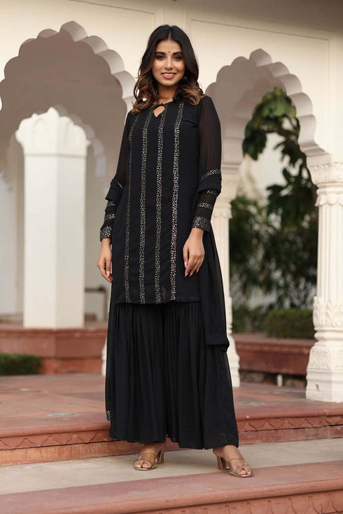 MULMUL RIYANSHIKA BLACK SEQUIN SHARARA SET MULMUL RIYANSHIKA BLACK SEQUIN SHARARA SET