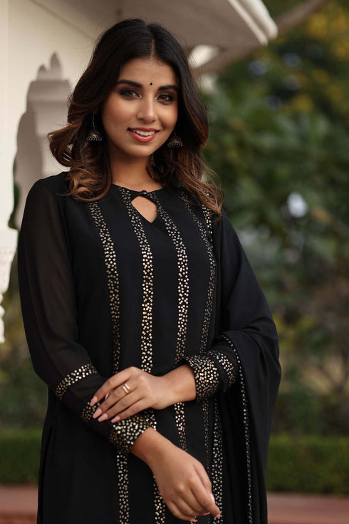 MULMUL RIYANSHIKA BLACK SEQUIN SHARARA SET MULMUL RIYANSHIKA BLACK SEQUIN SHARARA SET