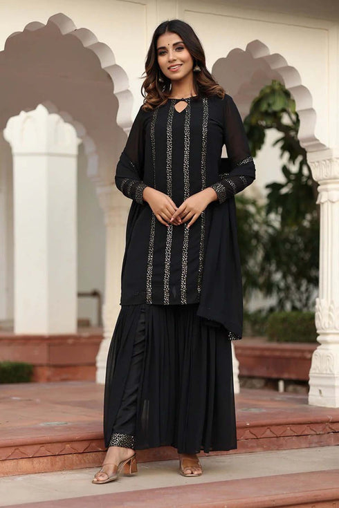 MULMUL RIYANSHIKA BLACK SEQUIN SHARARA SET MULMUL RIYANSHIKA BLACK SEQUIN SHARARA SET