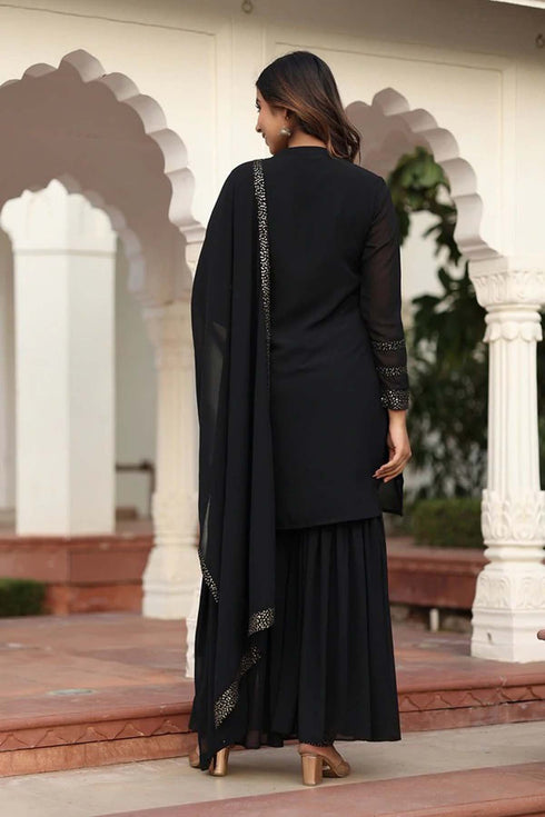 MULMUL RIYANSHIKA BLACK SEQUIN SHARARA SET MULMUL RIYANSHIKA BLACK SEQUIN SHARARA SET