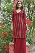 MULMUL CHERRY MAROON SEQUIN ANGRAKHA KURTA SET MULMUL CHERRY MAROON SEQUIN ANGRAKHA KURTA SET