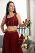 MULMUL MAROON SEQUIN JACKET PLAZZO & BACK TIE BLOUSE SET MULMUL MAROON SEQUIN JACKET PLAZZO & BACK TIE BLOUSE SET