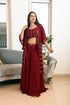 MULMUL MAROON SEQUIN JACKET PLAZZO & BACK TIE BLOUSE SET MULMUL MAROON SEQUIN JACKET PLAZZO & BACK TIE BLOUSE SET