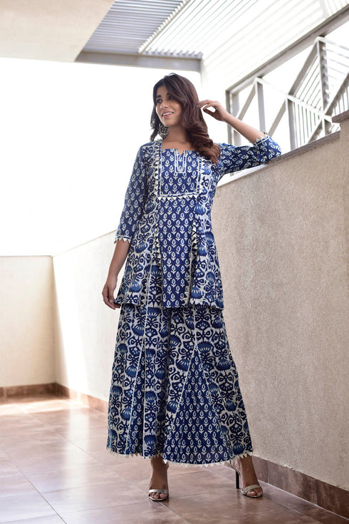 MULMUL INDIGO ARIAN SHARARA SET MULMUL INDIGO ARIAN SHARARA SET