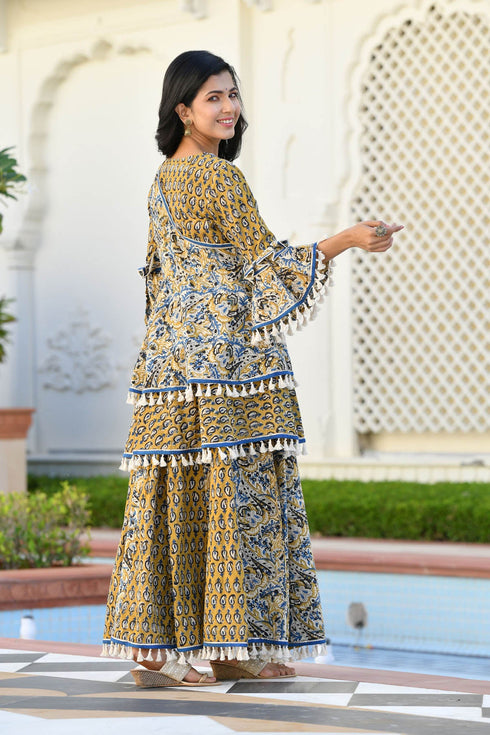 MULMUL DHIVYA AJRAKH PRINT SHARARA SET MULMUL DHIVYA AJRAKH PRINT SHARARA SET