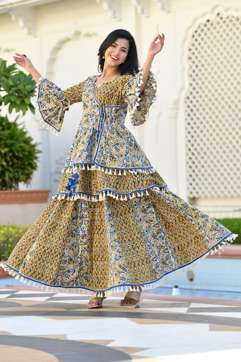 MULMUL DHIVYA AJRAKH PRINT SHARARA SET MULMUL DHIVYA AJRAKH PRINT SHARARA SET