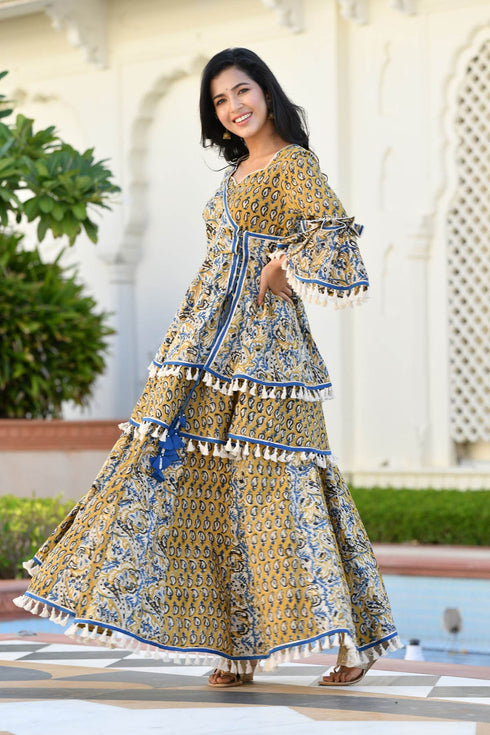 MULMUL DHIVYA AJRAKH PRINT SHARARA SET MULMUL DHIVYA AJRAKH PRINT SHARARA SET