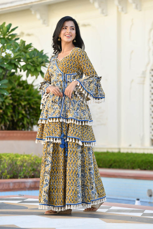 MULMUL DHIVYA AJRAKH PRINT SHARARA SET MULMUL DHIVYA AJRAKH PRINT SHARARA SET