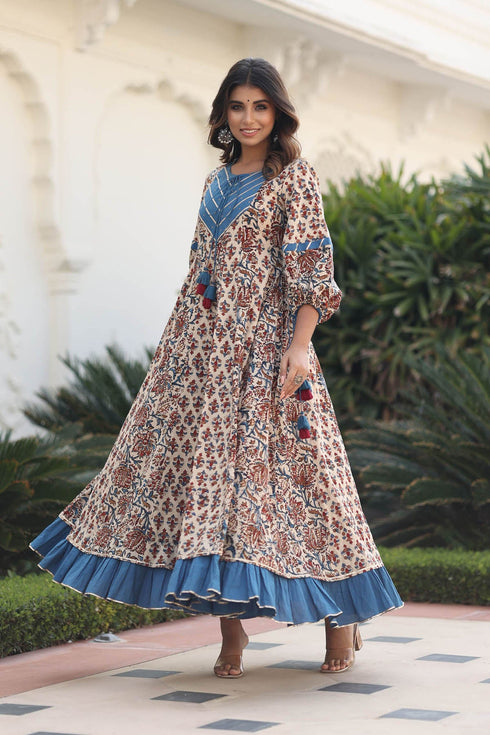 MULMUL IRYA AJRAKH PRINT PANELED & FLARED DRESS MULMUL IRYA AJRAKH PRINT PANELED & FLARED DRESS