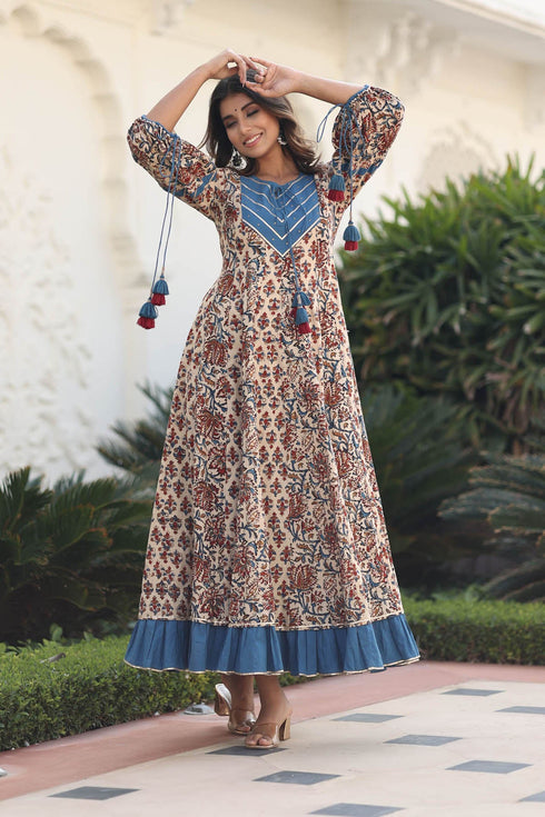 MULMUL IRYA AJRAKH PRINT PANELED & FLARED DRESS MULMUL IRYA AJRAKH PRINT PANELED & FLARED DRESS