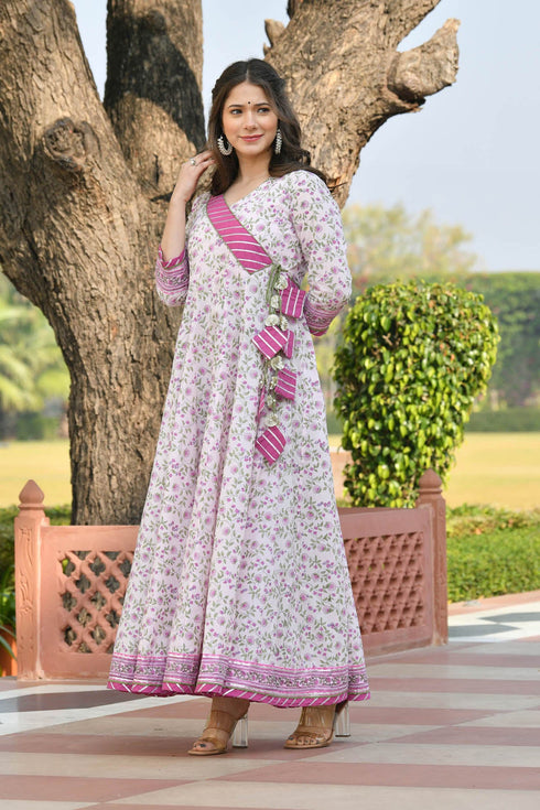 MULMUL GAURIKA FLORAL JAAL BLOCK PRINTED DRESS WITH DUPATTA MULMUL GAURIKA FLORAL JAAL BLOCK PRINTED DRESS WITH DUPATTA