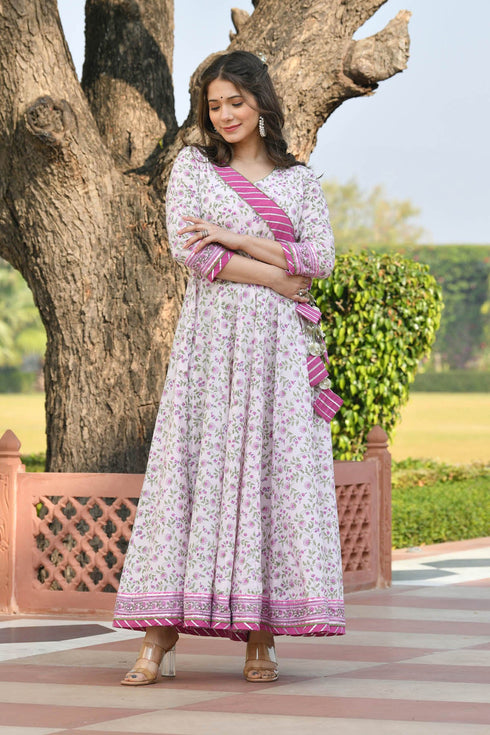 MULMUL GAURIKA FLORAL JAAL BLOCK PRINTED DRESS WITH DUPATTA MULMUL GAURIKA FLORAL JAAL BLOCK PRINTED DRESS WITH DUPATTA