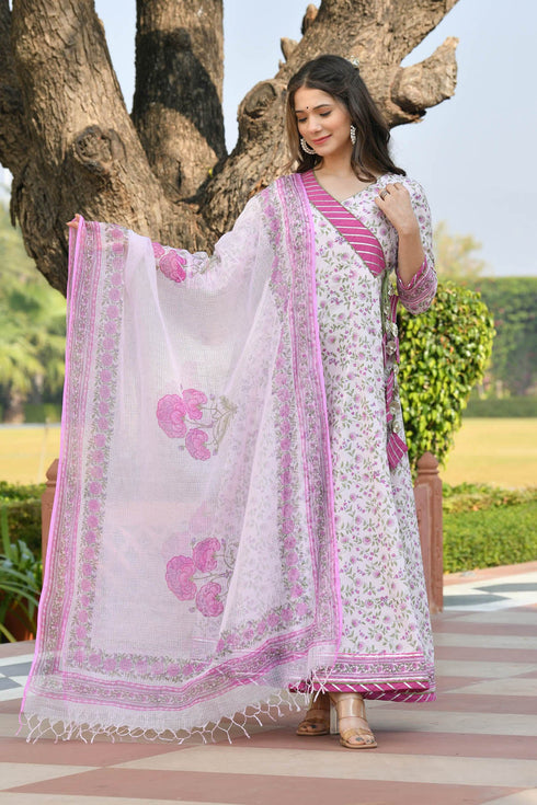 MULMUL GAURIKA FLORAL JAAL BLOCK PRINTED DRESS WITH DUPATTA MULMUL GAURIKA FLORAL JAAL BLOCK PRINTED DRESS WITH DUPATTA