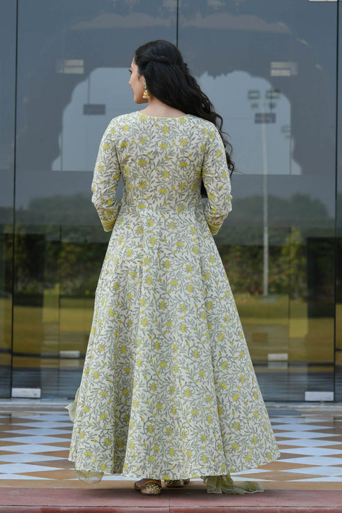 MULMUL DALAJA FLORAL JAAL BLOCK PRINTED FIT & FLARED DRESS WITH DUPATTA MULMUL DALAJA FLORAL JAAL BLOCK PRINTED FIT & FLARED DRESS WITH DUPATTA