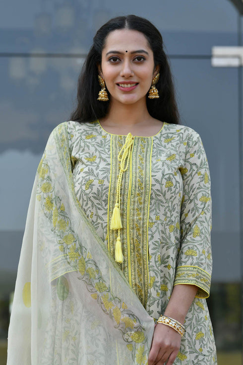 MULMUL DALAJA FLORAL JAAL BLOCK PRINTED FIT & FLARED DRESS WITH DUPATTA MULMUL DALAJA FLORAL JAAL BLOCK PRINTED FIT & FLARED DRESS WITH DUPATTA