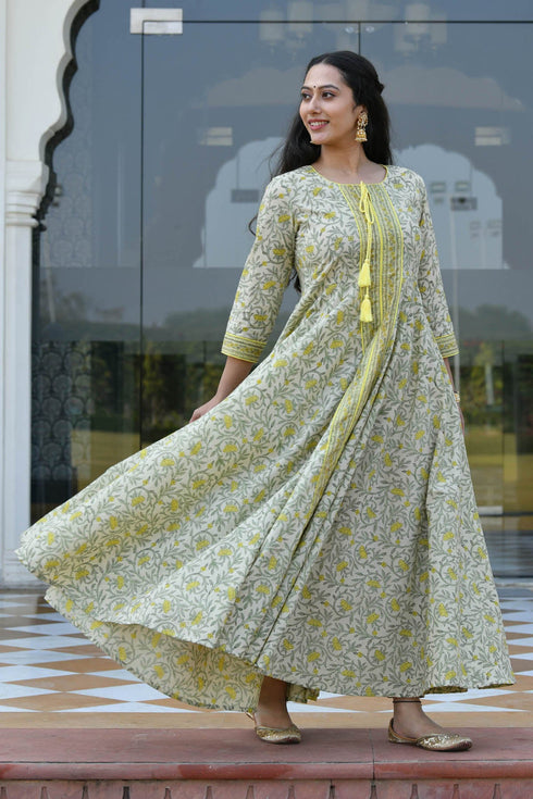 MULMUL DALAJA FLORAL JAAL BLOCK PRINTED FIT & FLARED DRESS WITH DUPATTA MULMUL DALAJA FLORAL JAAL BLOCK PRINTED FIT & FLARED DRESS WITH DUPATTA