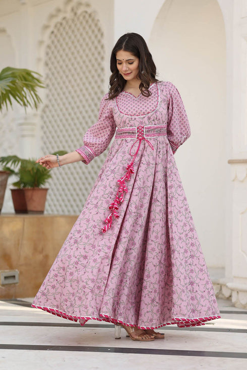 MULMUL VYANJANA FLORAL JAAL BLOCK PRINTED FIT & FLARED DRESS MULMUL VYANJANA FLORAL JAAL BLOCK PRINTED FIT & FLARED DRESS